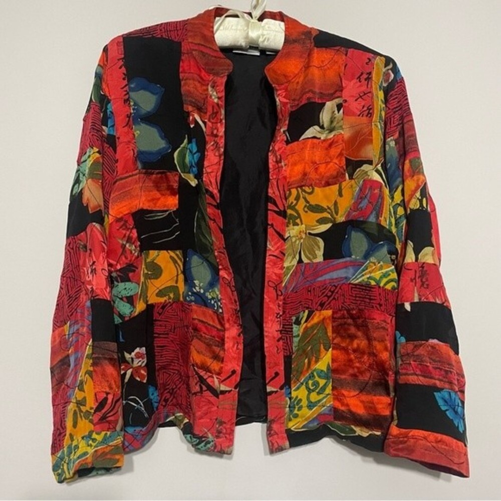 Chico's Silk Boho Patchwork Embroidered Open Fron… - image 3